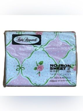 Vintage Lady Pepperell Pink Floral No-Iron Twin Flat Sheet Snow Roses Pattern